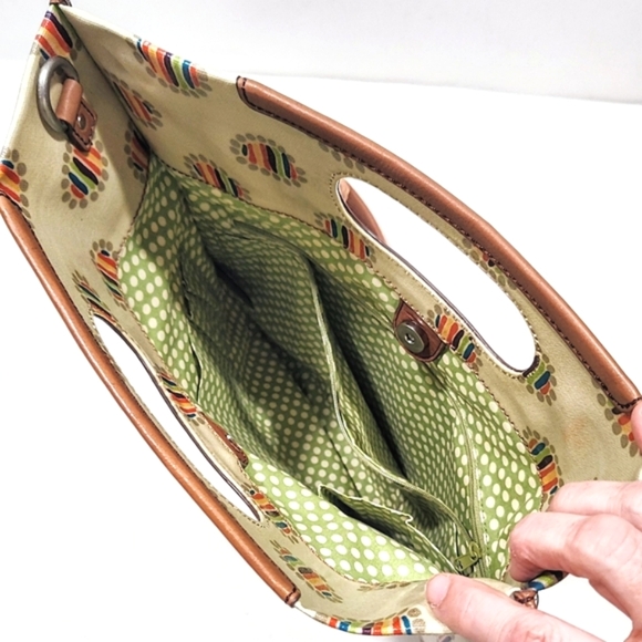 Fossil Key-Per Foldover Convertible Bag Coated Canvas Leather Colorful Dot Print - Picture 8 of 16